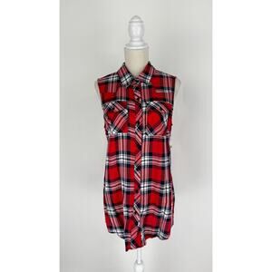 Emma Outfitters Plaid Button Sleeveless Top Shirt Womens Size Large Red New